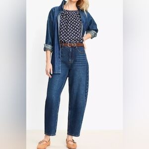 New Ann Taylor High Rise Barrel Jeans Authentic Dark Wash Size 8 Ankle